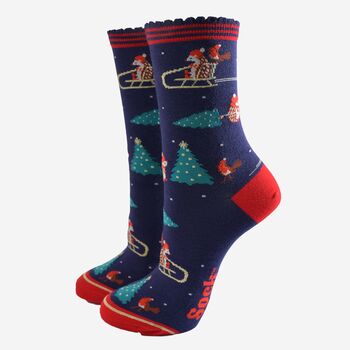 Women's Bamboo Socks Christmas Hedgehog, 2 of 5