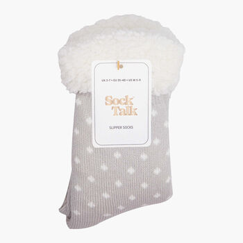 Women's Long Slipper Socks Grip Sole Spots Grey, 3 of 3