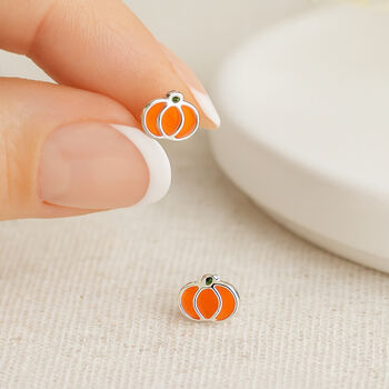 Sterling Silver Pumpkin Stud Earrings – 5mm, 2 of 6
