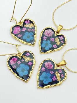 Gothic Heart Earrings With Real Flowers, 9 of 12