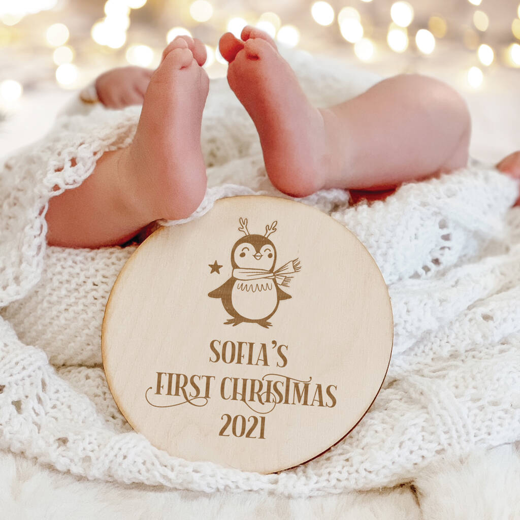 Personalised 'Baby's First Christmas' Wooden Plaque, 1 of 2