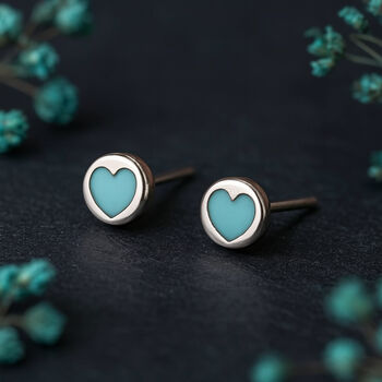 Sterling Silver Turquoise Heart Stud Earrings, 2 of 6