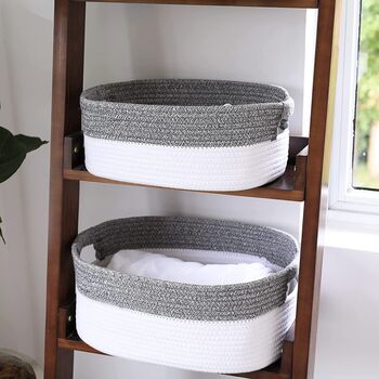 Set Of Two Grey Large Cotton Rope Storage Basket, 3 of 6