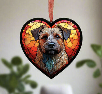 Border Terrier Stained Glass Effect Heart Suncatcher, 6 of 6