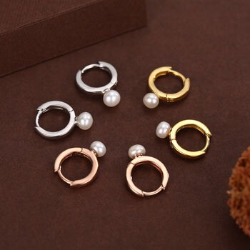 Natural Freshwater Pearl Huggie Hoops In Sterling Silver, 3 of 11