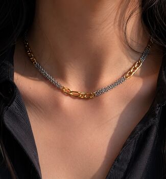 Two Tone Chain Necklace – Gold And Silver Layered Necklace, Waterproof Stainless Steel Mixed Metal Chain, Adjustable Everyday Stacking Necklace, 2 of 8