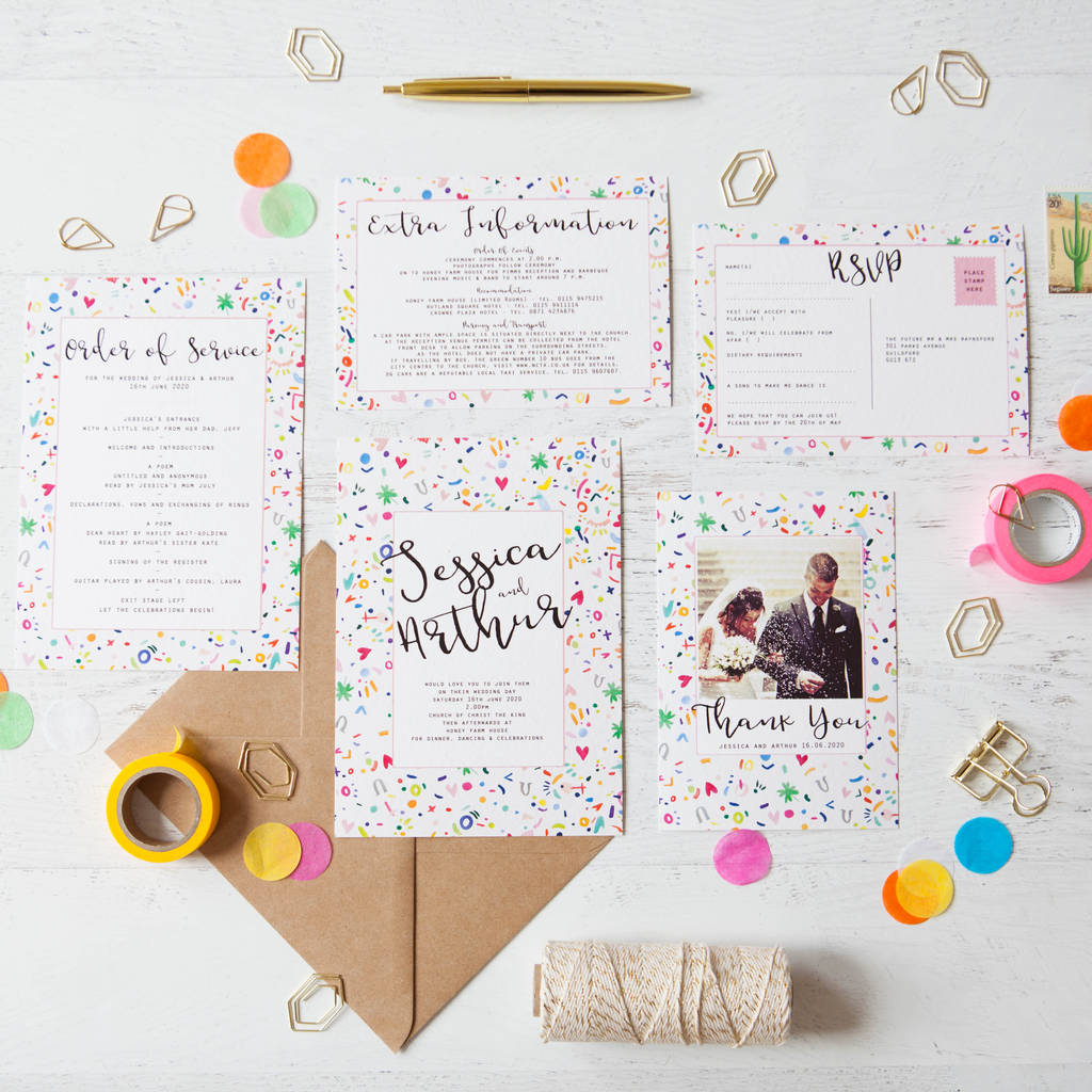 Colourful Confetti Wedding Stationery, 1 of 12