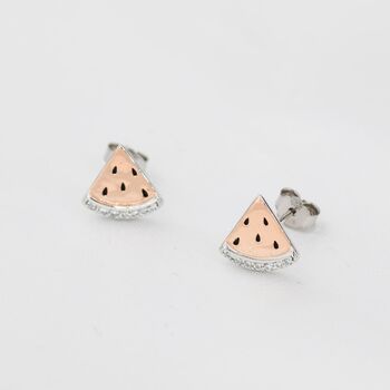 Sterling Silver Watermelon Stud Earrings, 3 of 9