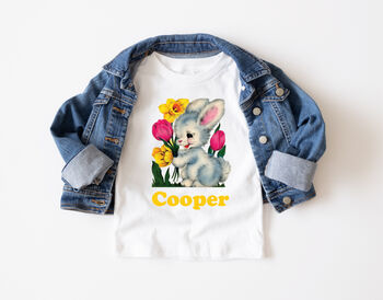 Vintage Bunny Kids Personalised Easter T Shirt, 2 of 3
