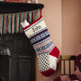 Personalised Oslo Red Heel Blue Christmas Stocking, thumbnail 1 of 7