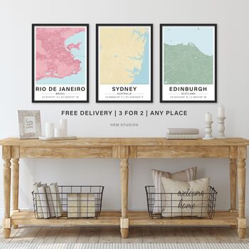 Personalised City Map Prints | Set Of Three, 5 of 9