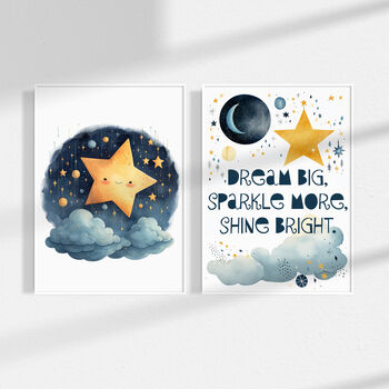 Unframed Set Of 'Dream Big' Moon And Star Prints Gift, 2 of 3