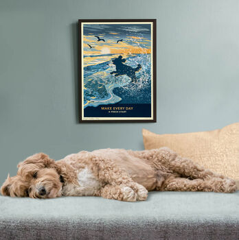 Cockapoo Or Poodle On A Seaside Shoreline Sunrise. A Limited Edition Dog Gift Print, 2 of 12