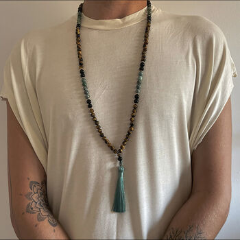 Mens African Turquoise Onyx Tigers Eye Mala Necklace, 2 of 3