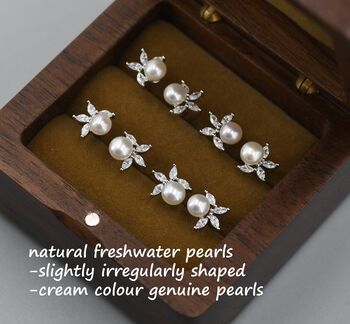 Sterling Silver Freshwater Pearl With Marquise Cz Stud Earrings, 3 of 12