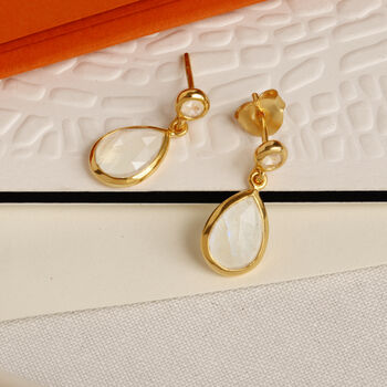 18ct Gold Vermeil Plated Gemstone Two Drop Earrings, 4 of 6