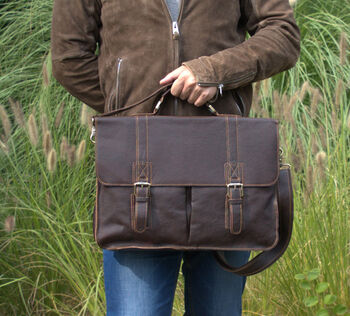 Vegetable Tanned Genuine Leather Laptop Bag, 3 of 12