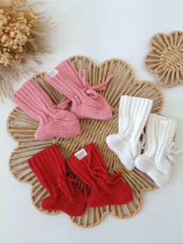 Newborn Botties, Cotton Baby Socks, Red, Dusky Rose Or White, 2 of 10