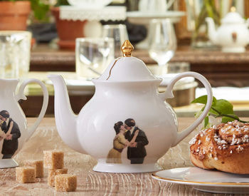 Kissing Couple Small Bone China Teapot, 3 of 3