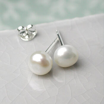 Sterling Silver White Freshwater Pearl Stud Earrings, 7 of 11