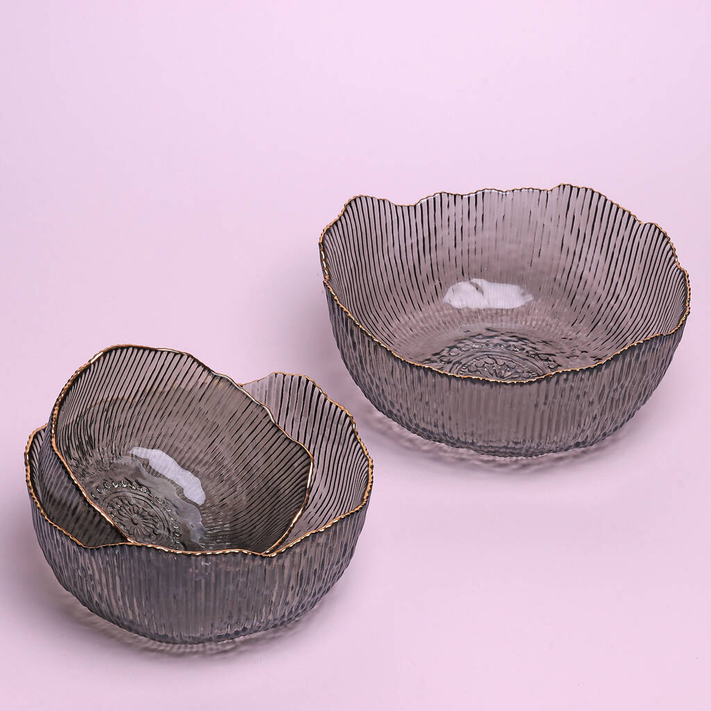 G Decor Calypso Grey Gold Rim Glass Bowls Serving Bowls, 1 of 7