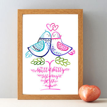 Mr And Mrs Personalised Wedding Lovebirds Gift Print, 2 of 4
