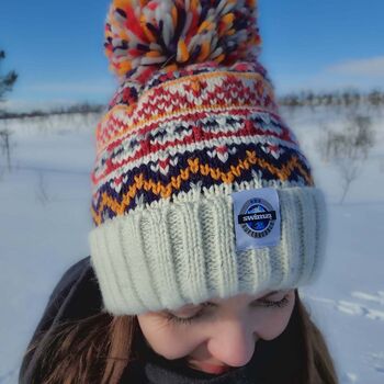 Cream Cherry Fairisle Reflective Super Bobble Hat, 7 of 7