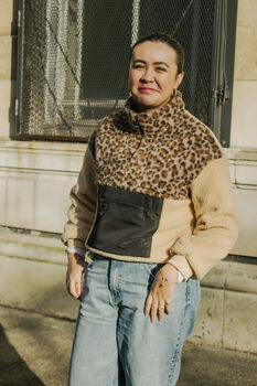 Beige Teddy Borg Leopard Print Jacket, 2 of 5