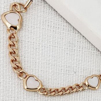 White And Gold Curb Chain Bracelet With Three Hearts, 3 of 3