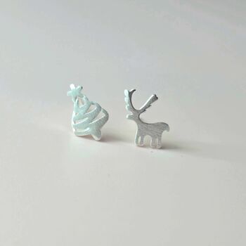 Christmas Tree And Reindeer Stud Earrings, 2 of 4