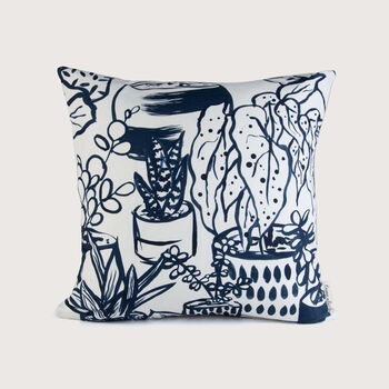 Deep Blue And White Houseplant Cushion, 3 of 4