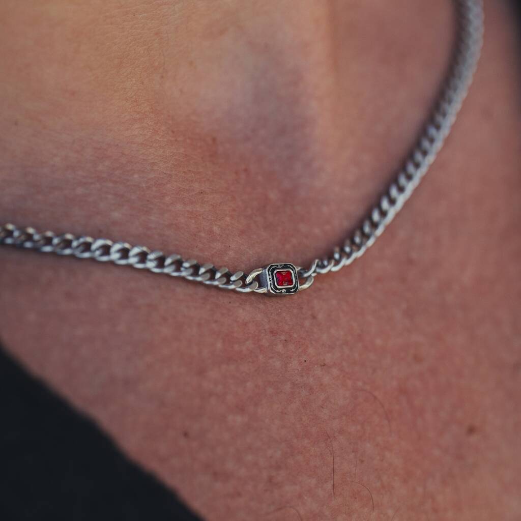 Mens Silver Ruby Red Gemstone Chain Necklace, 1 of 11