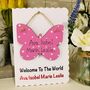 Personalised New Baby Girl Welcome World Keepsake Card, thumbnail 1 of 5