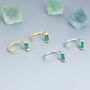 Sterling Silver Emerald Green Baguette Cut Cz Huggie Hoop Earrings, thumbnail 2 of 10