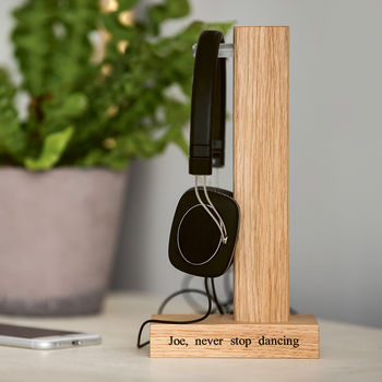 Personalised Solid Oak Headphone Stand, 6 of 12
