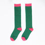 Women's Knee High Glitter Socks Green Pink Polka Dots, thumbnail 2 of 2