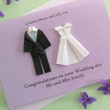 Personalised Mr And Mrs Origami Wedding Card, 4 of 5