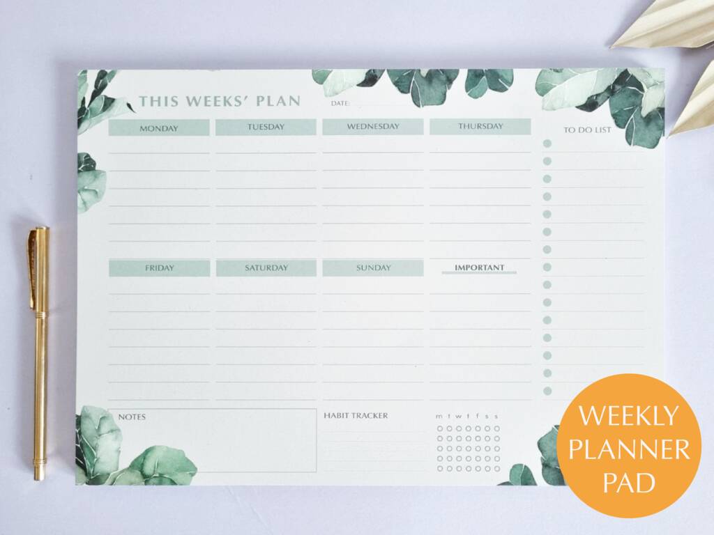 A4 Tropical Greenery Weekly Planner Pad By Once Upon a Tuesday ...