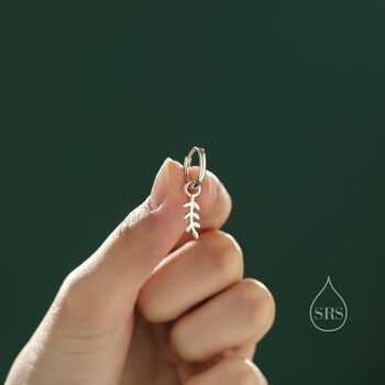 Delicate Leaf Charm Huggie Hoop Earrings, 5 of 9