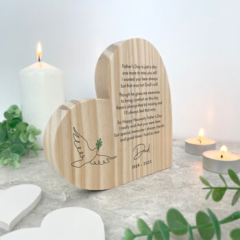 Personalised Happy Heavenly Father's Day Wooden Freestanding Heart, 3 of 5