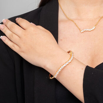 Nami 18 K Gold Plated Cz Stone Wave Bangle, 2 of 5