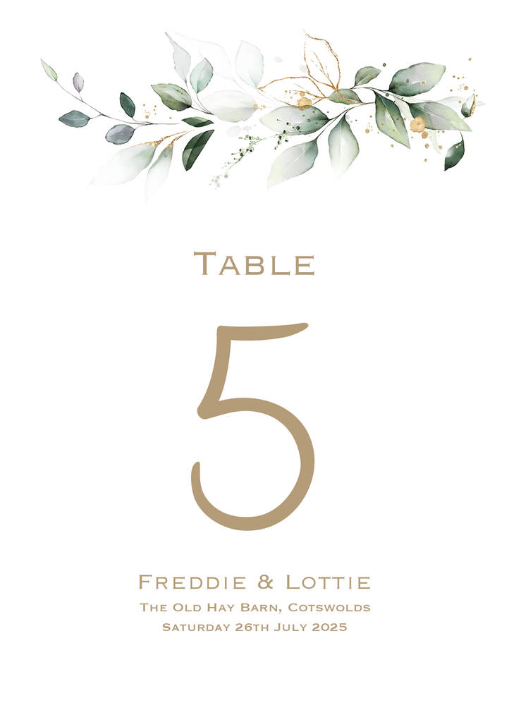 Green And Gold Leaf Table Number By Ottie Design | notonthehighstreet.com