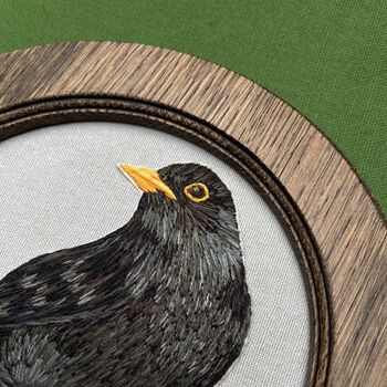 Blackbird Hand Embroidered Artwork Oak Frame, 3 of 5