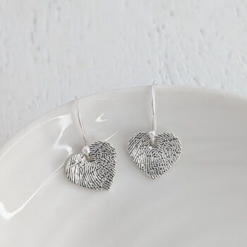Silver Fingerprint Heart Drop Earrings, 2 of 6