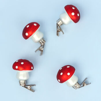 G Decor Set Of Four Holiday Glass Mushroom Clips, 2 of 4