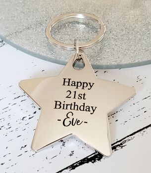 Personalised 21st Birthday Silver Chunky Star Keyring, 2 of 2
