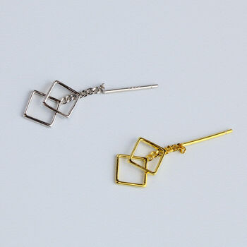 Sterling Silver Square Dangle Stud Earrings, 3 of 5