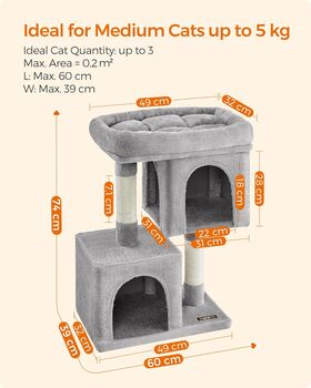 Cat Tree 74 Cm Cat Tower For Medium Cats Light Grey, 2 of 8