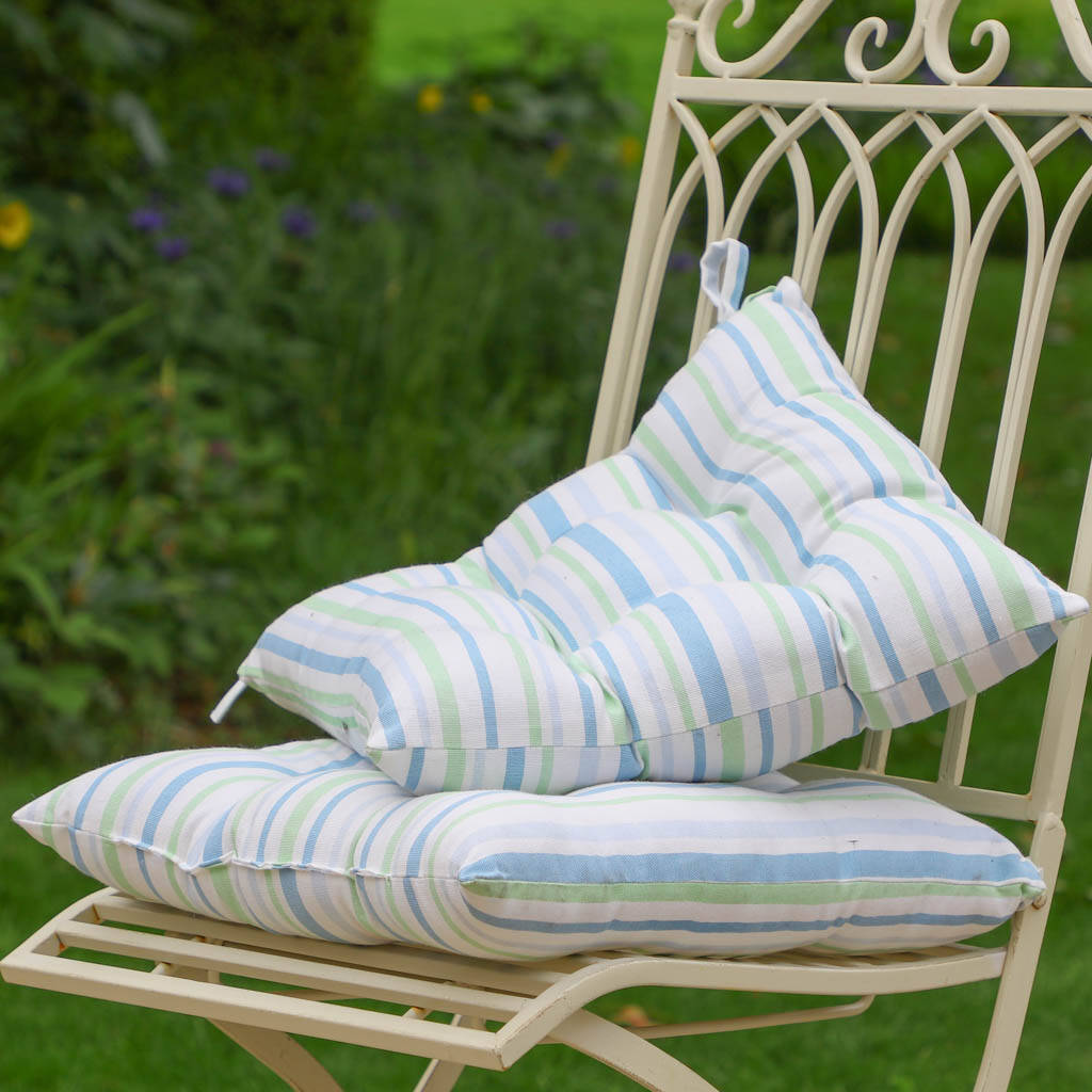 Blue Striped Spring Garden Seat Pads By Dibor | notonthehighstreet.com
