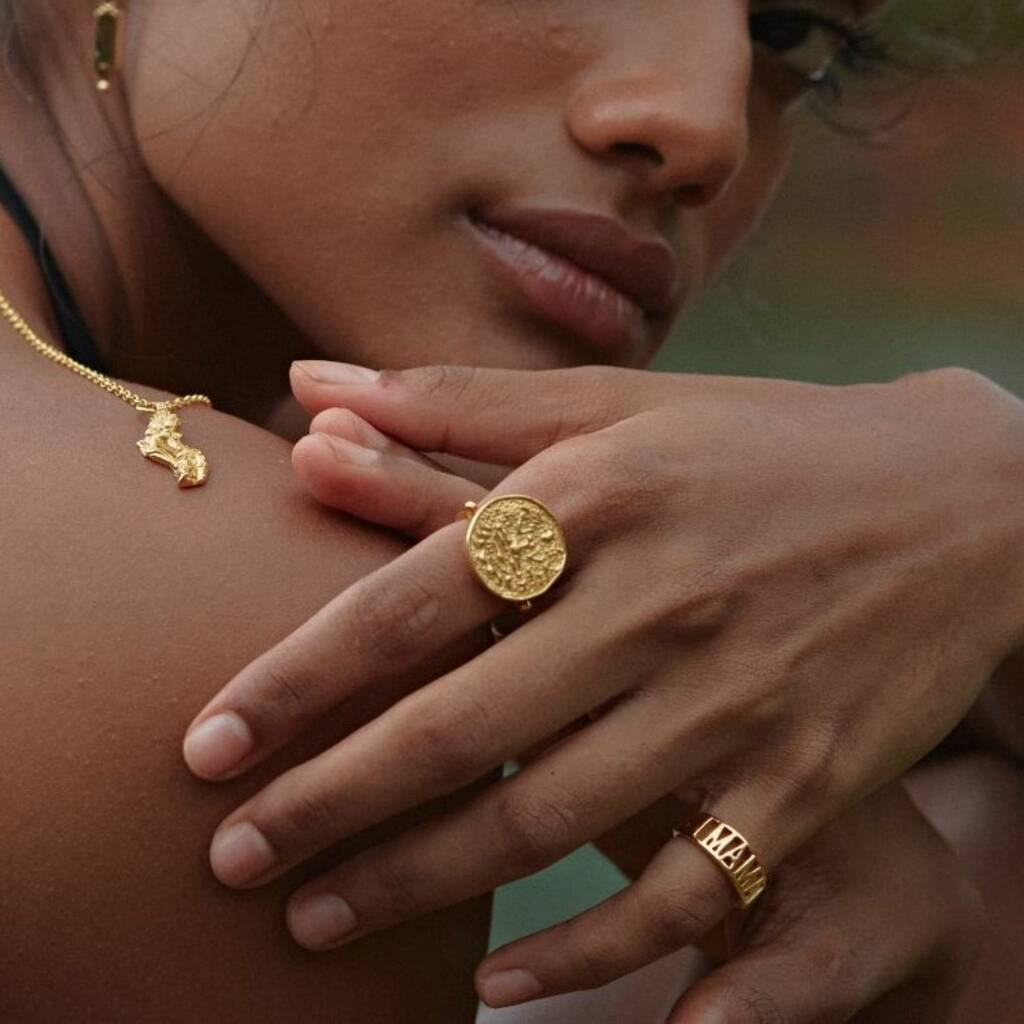 Lakshmi Goddess Coin Ring Gold Vermeil, 1 of 8